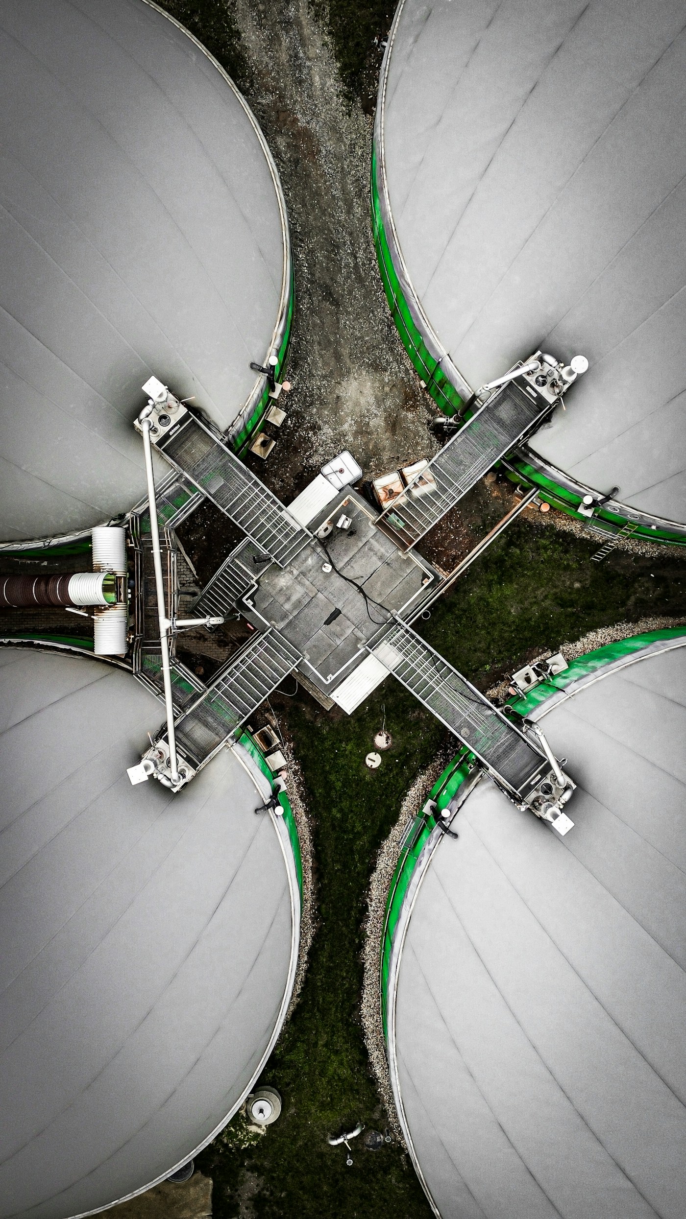 Biogas plant fermentation reactors — aerial view